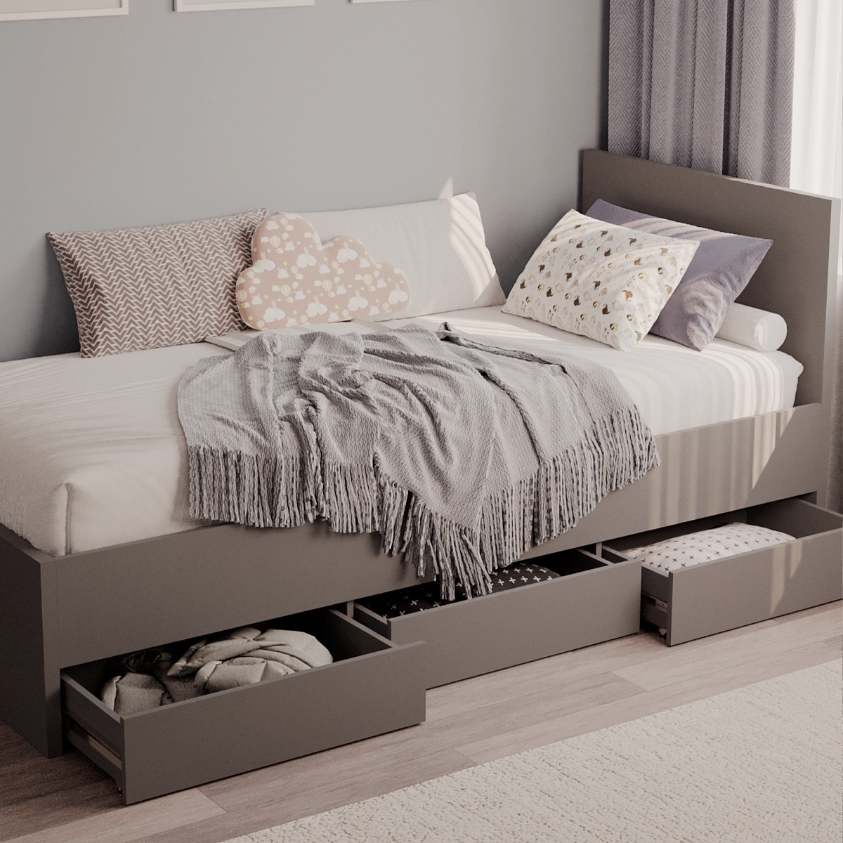 Кровать односпальная с выдвижными ящиками Комета Графит (90х200)